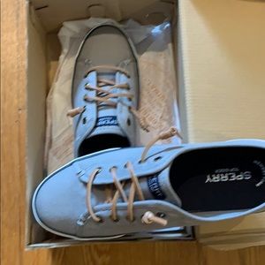 New in box grey canvas women’s Sperry sneakers
